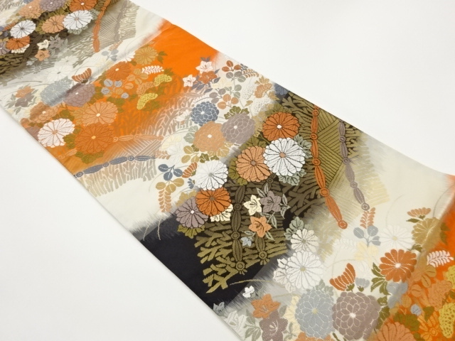 JAPANESE FUKURO OBI / WOVEN KIKU & PINE